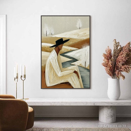 BUYARTVIEW Winter'S Repose – Textured Minimalist Figurative Landscape Painting - image 2