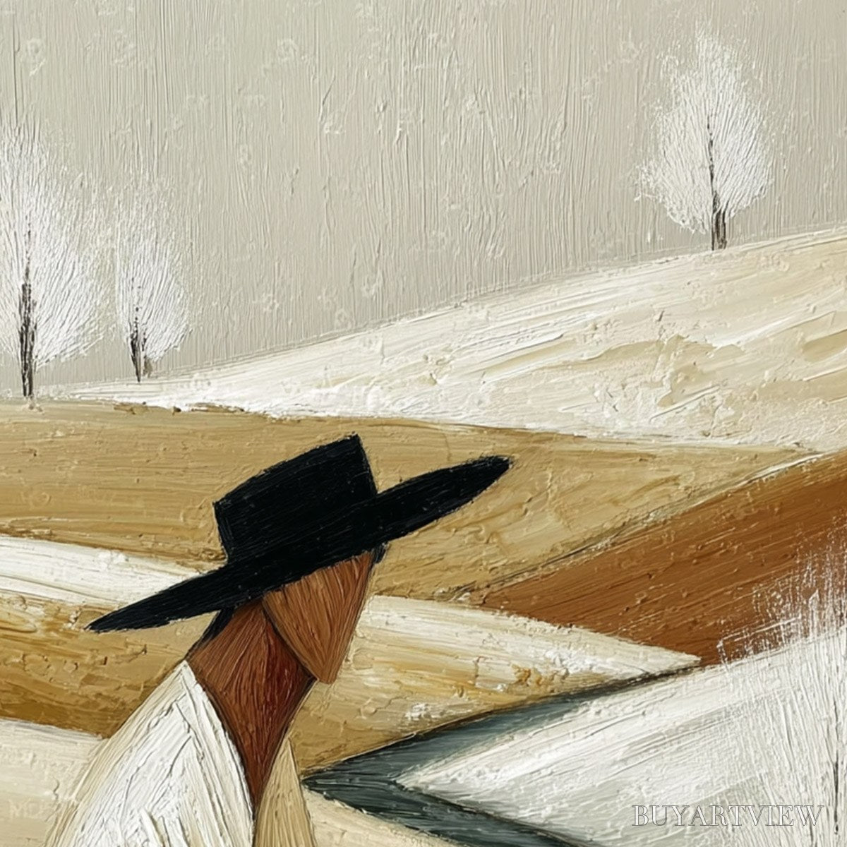 BUYARTVIEW Winter'S Repose – Textured Minimalist Figurative Landscape Painting - image 3