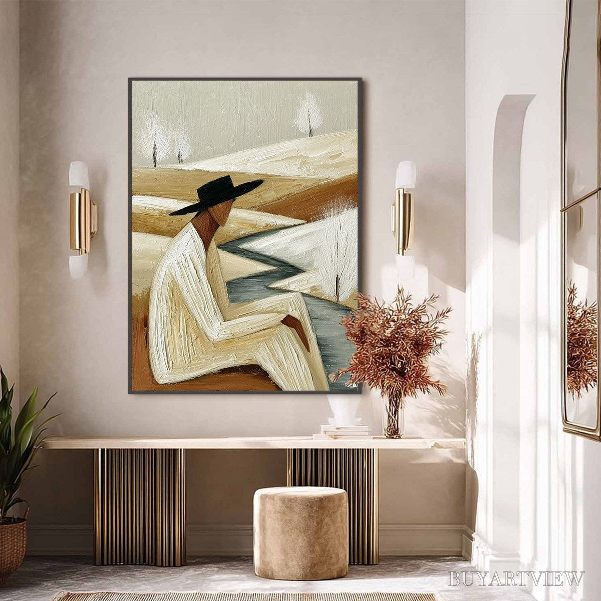 BUYARTVIEW Winter'S Repose – Textured Minimalist Figurative Landscape Painting - image 6