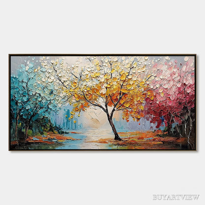 BUYARTVIEW Kaleidoscope of Seasons – Large Textured Palette Knife Tree Landscape Oil Painting - image 1