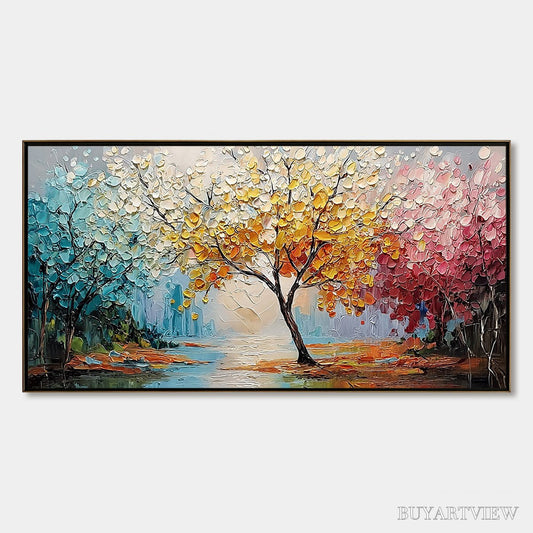 BUYARTVIEW Kaleidoscope of Seasons – Large Textured Palette Knife Tree Landscape Oil Painting - image 1