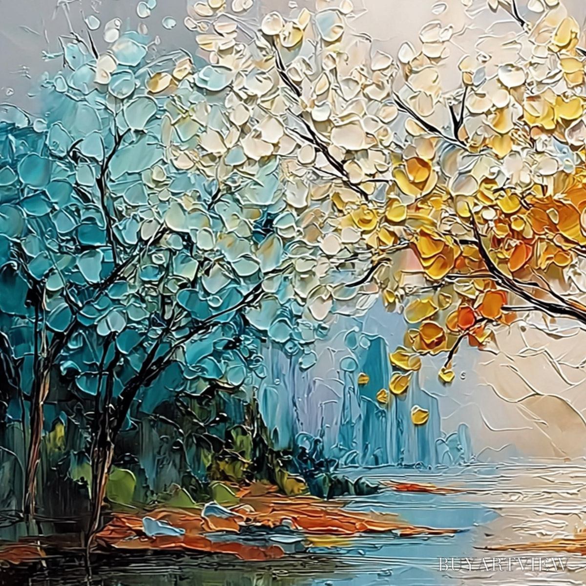 BUYARTVIEW Kaleidoscope of Seasons – Large Textured Palette Knife Tree Landscape Oil Painting - image 3