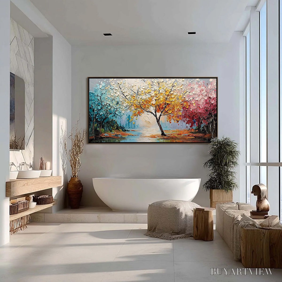 BUYARTVIEW Kaleidoscope of Seasons – Large Textured Palette Knife Tree Landscape Oil Painting - image 4