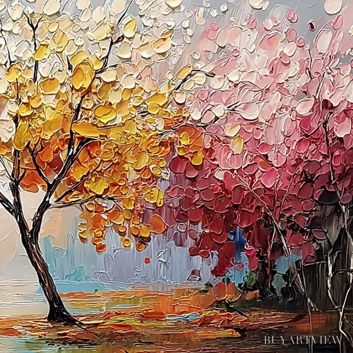 BUYARTVIEW Kaleidoscope of Seasons – Large Textured Palette Knife Tree Landscape Oil Painting - image 5