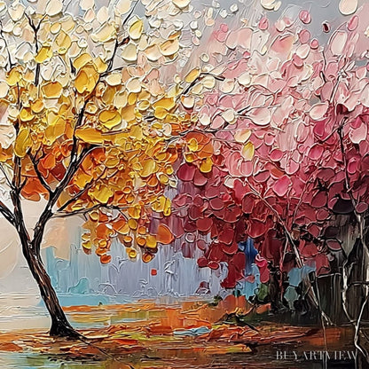 BUYARTVIEW Kaleidoscope of Seasons – Large Textured Palette Knife Tree Landscape Oil Painting - image 5