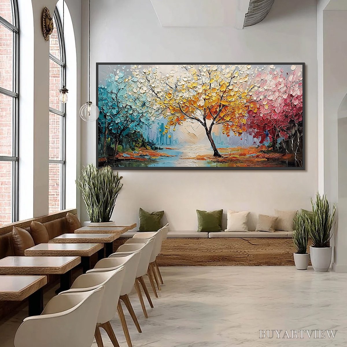 BUYARTVIEW Kaleidoscope of Seasons – Large Textured Palette Knife Tree Landscape Oil Painting - image 6
