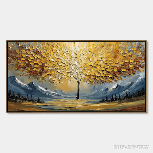 BUYARTVIEW Aura of Gold – Textured Golden Tree of Life Landscape Painting - image 1