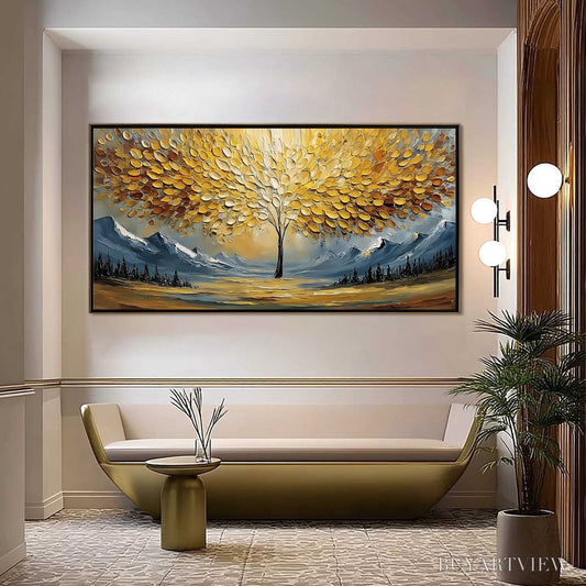 BUYARTVIEW Aura of Gold – Textured Golden Tree of Life Landscape Painting - image 2