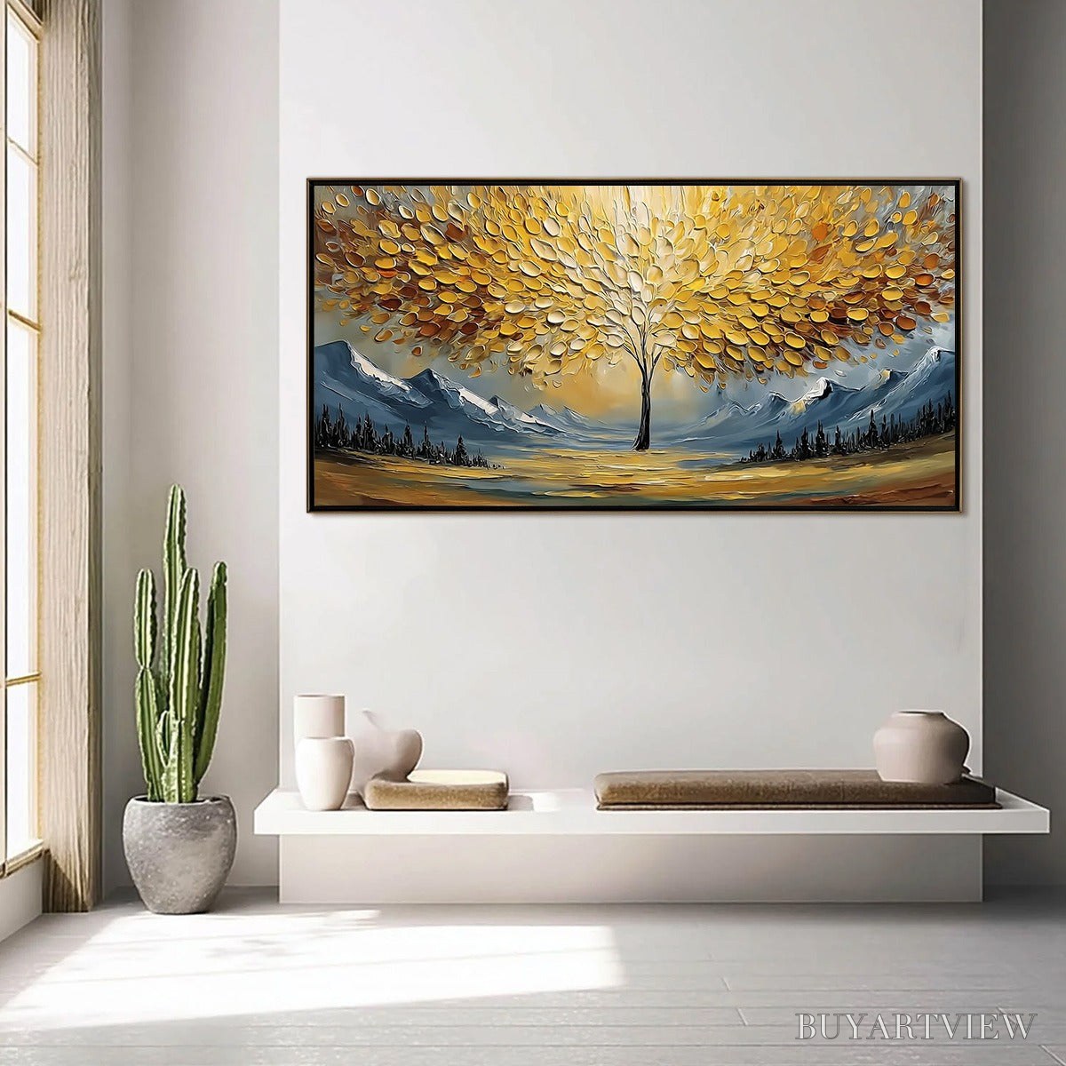 BUYARTVIEW Aura of Gold – Textured Golden Tree of Life Landscape Painting - image 4