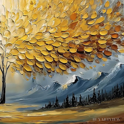 BUYARTVIEW Aura of Gold – Textured Golden Tree of Life Landscape Painting - image 5