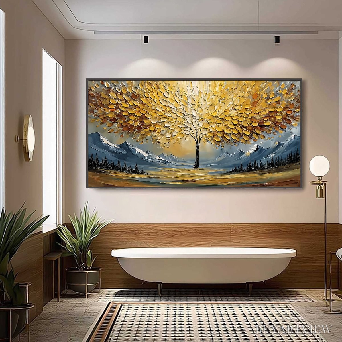 BUYARTVIEW Aura of Gold – Textured Golden Tree of Life Landscape Painting - image 6