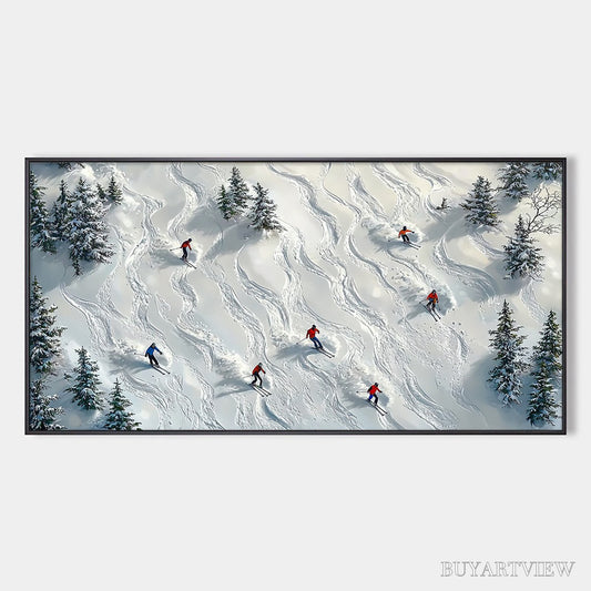 BUYARTVIEW Snow Dance – Minimalist Winter Sports Scene Oil Painting - image 1