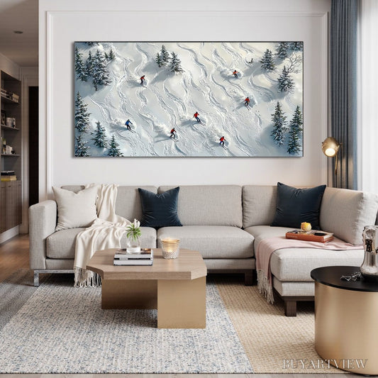 BUYARTVIEW Snow Dance – Minimalist Winter Sports Scene Oil Painting - image 2
