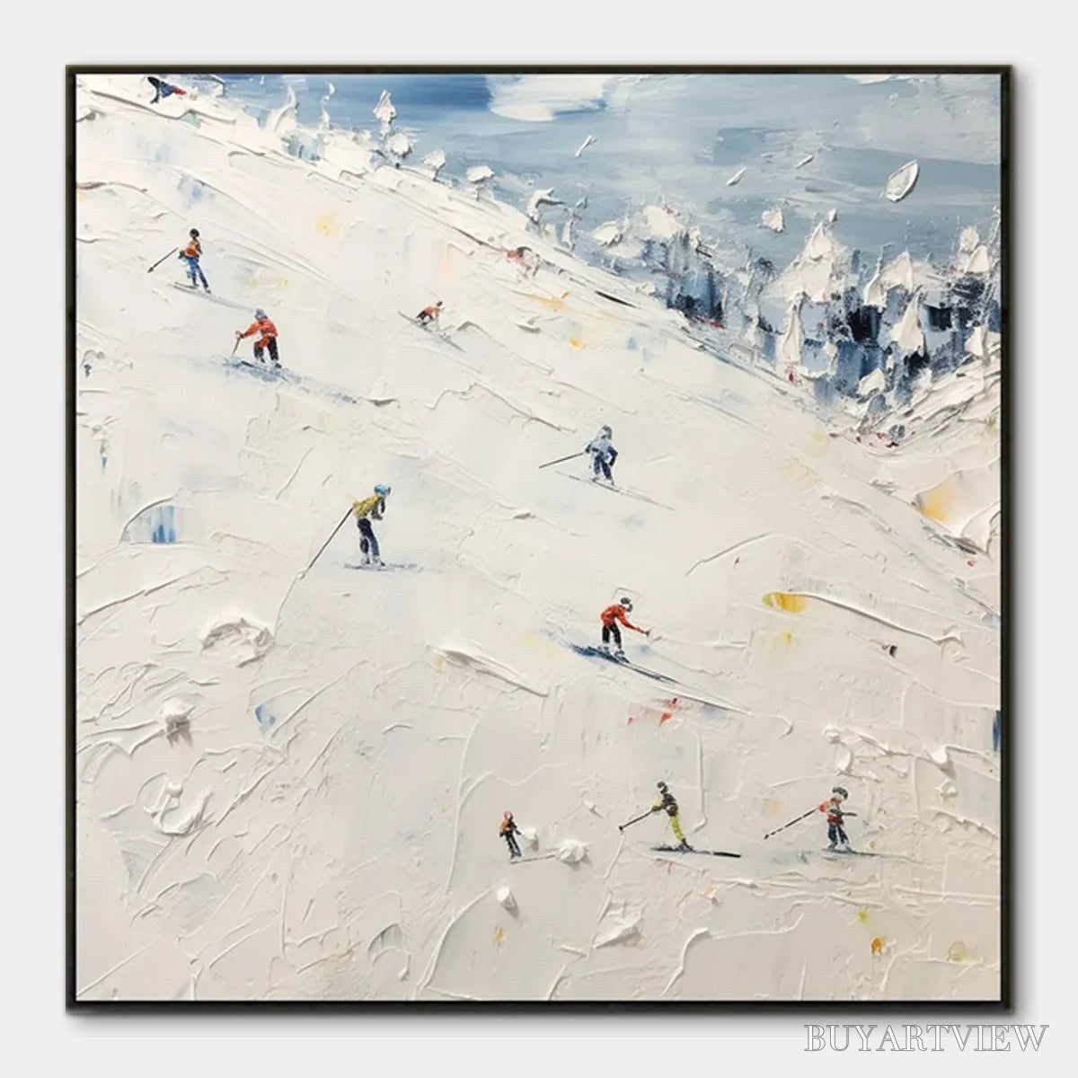BUYARTVIEW Winter'S Dance – Impressionistic Skiing Painting on Square Canvas - image 1