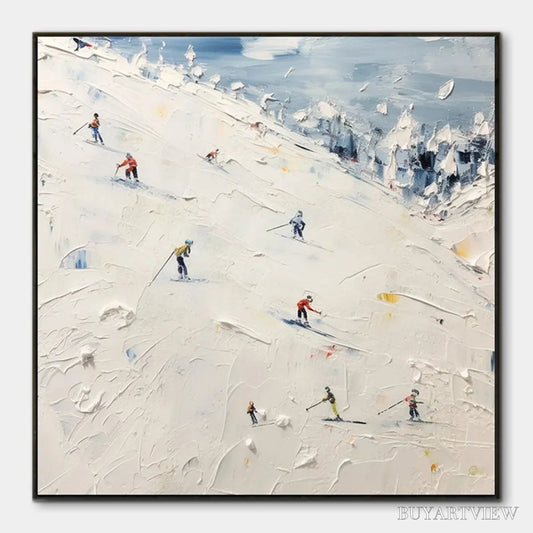 BUYARTVIEW Winter'S Dance – Impressionistic Skiing Painting on Square Canvas - image 1