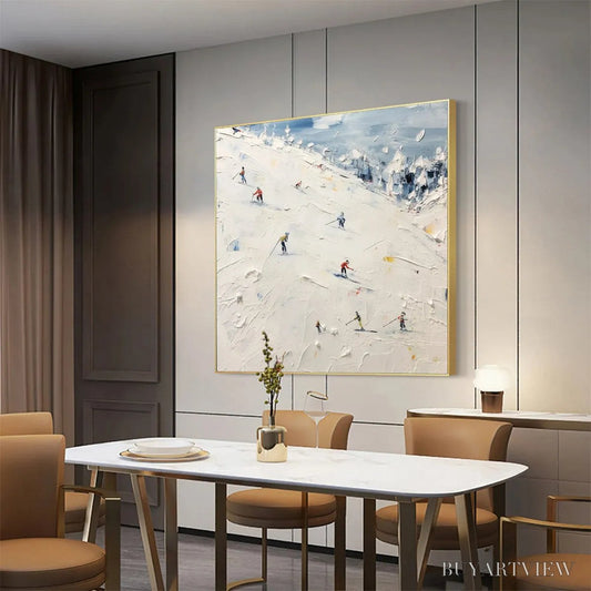 BUYARTVIEW Winter'S Dance – Impressionistic Skiing Painting on Square Canvas - image 2
