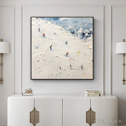 BUYARTVIEW Winter'S Dance – Impressionistic Skiing Painting on Square Canvas - image 4