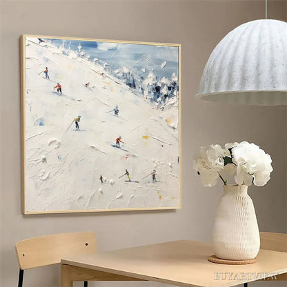 BUYARTVIEW Winter'S Dance – Impressionistic Skiing Painting on Square Canvas - image 6