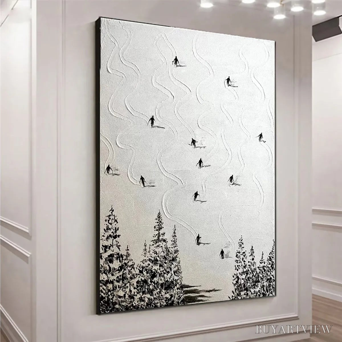 BUYARTVIEW Snow Dance – Minimalist Skiing Painting on Textured Square Canvas - image 4