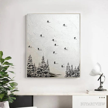 BUYARTVIEW Snow Dance – Minimalist Skiing Painting on Textured Square Canvas - image 6