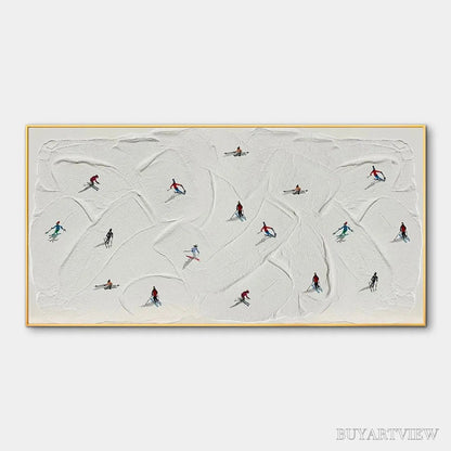 BUYARTVIEW Winter Rhapsody – Minimalist Skiing Painting on Textured Canvas - image 1