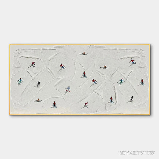 BUYARTVIEW Winter Rhapsody – Minimalist Skiing Painting on Textured Canvas - image 1