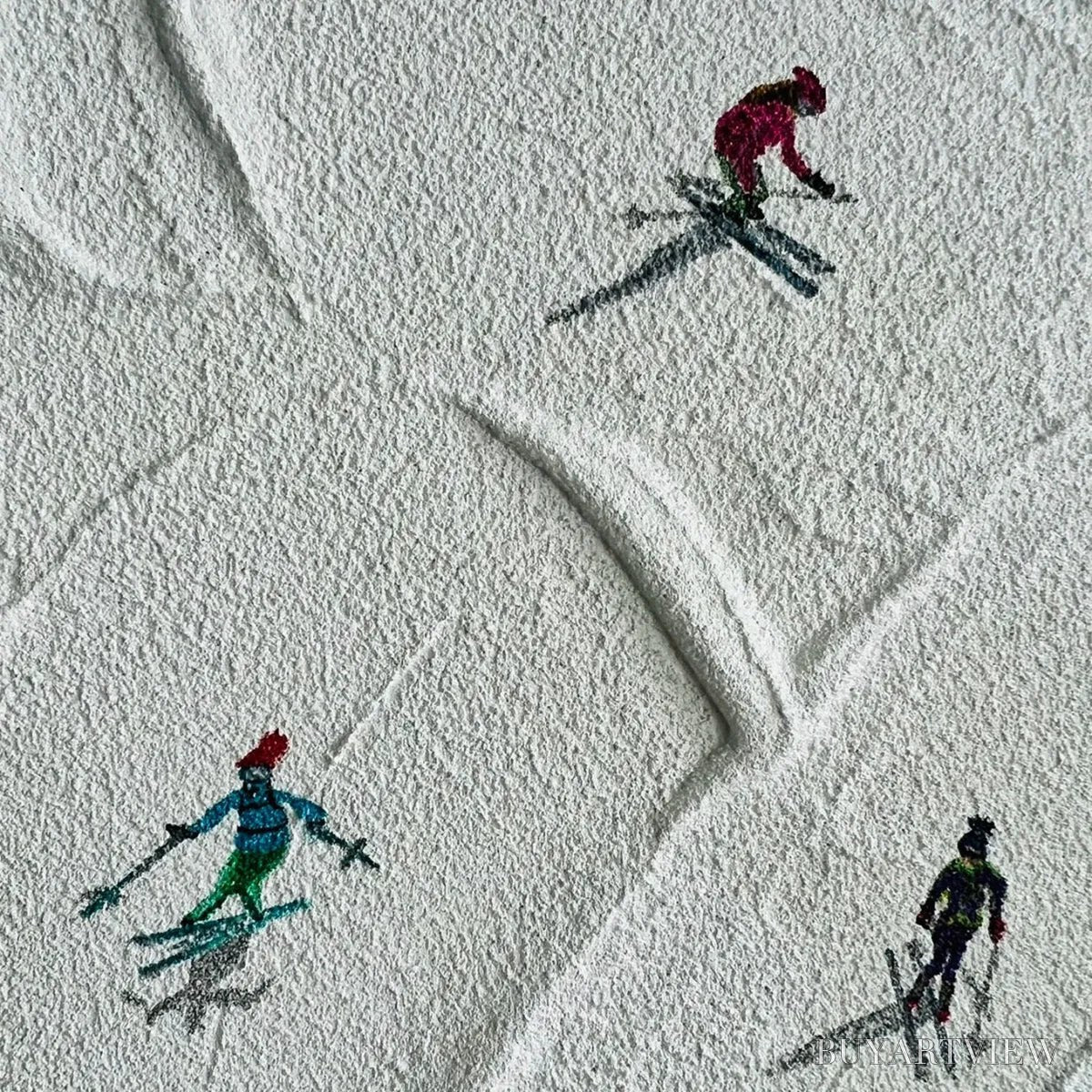 BUYARTVIEW Winter Rhapsody – Minimalist Skiing Painting on Textured Canvas - image 3