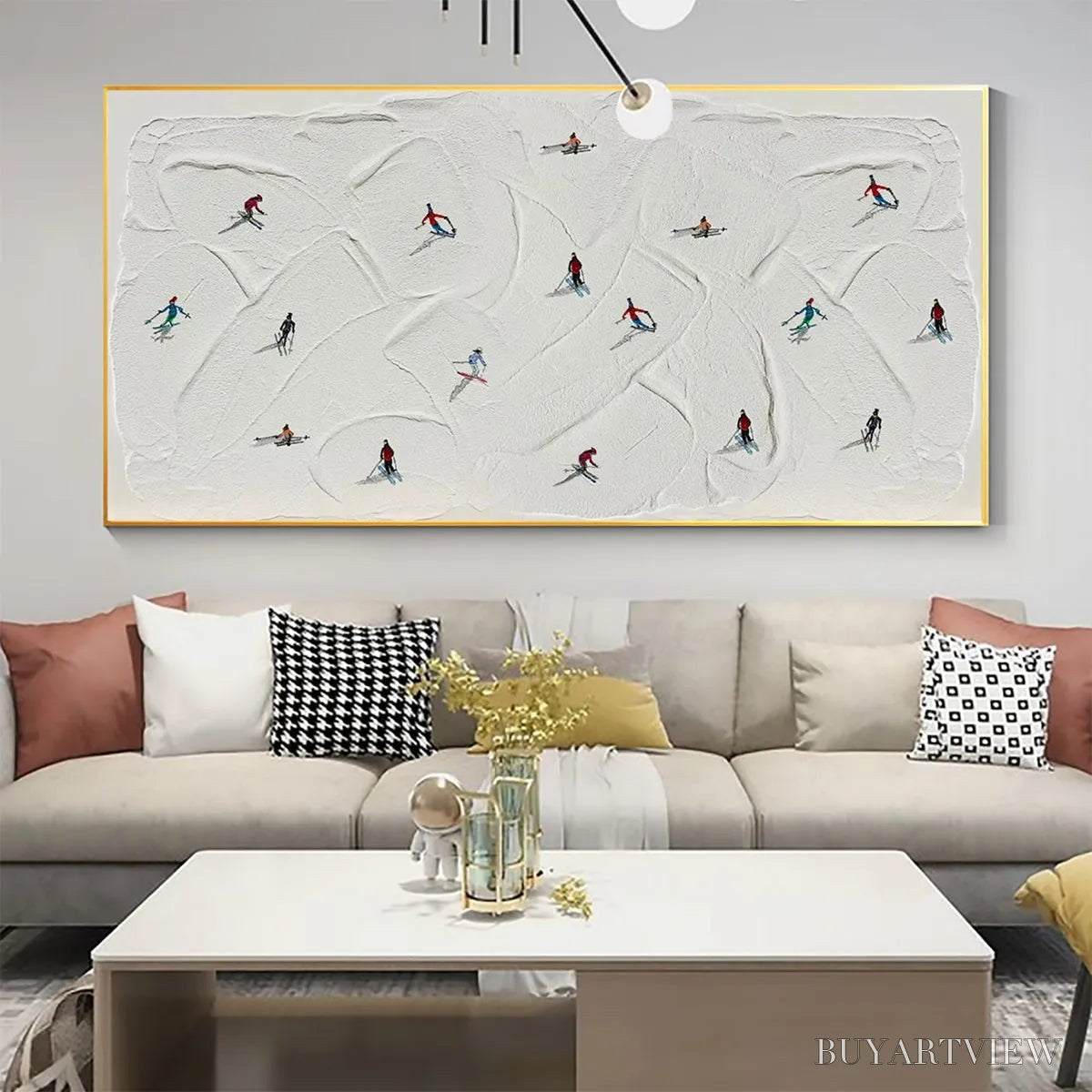BUYARTVIEW Winter Rhapsody – Minimalist Skiing Painting on Textured Canvas - image 4