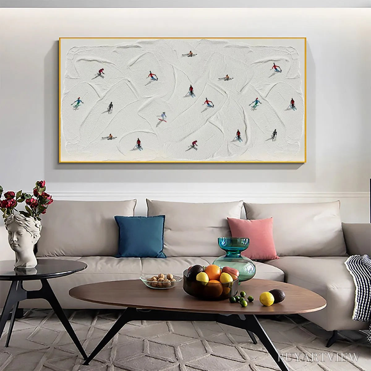 BUYARTVIEW Winter Rhapsody – Minimalist Skiing Painting on Textured Canvas - image 5