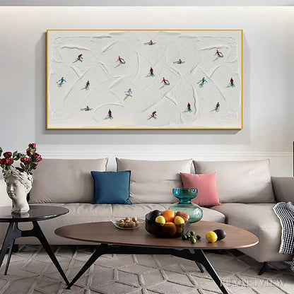 BUYARTVIEW Winter Rhapsody – Minimalist Skiing Painting on Textured Canvas - image 5
