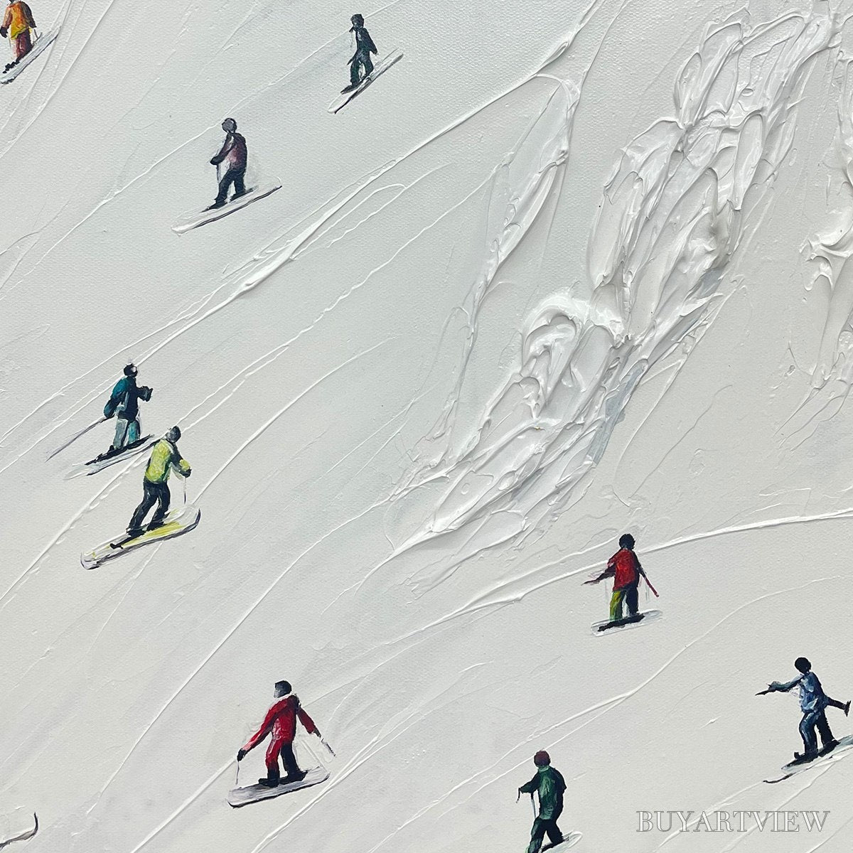 BUYARTVIEW White Rush – Minimalist Skiing Painting on Textured Square Canvas - image 3