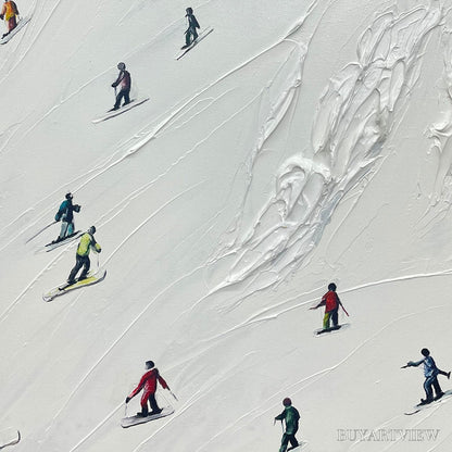 BUYARTVIEW White Rush – Minimalist Skiing Painting on Textured Square Canvas - image 3