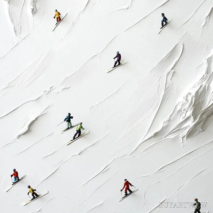 BUYARTVIEW White Rush – Minimalist Skiing Painting on Textured Square Canvas - image 6