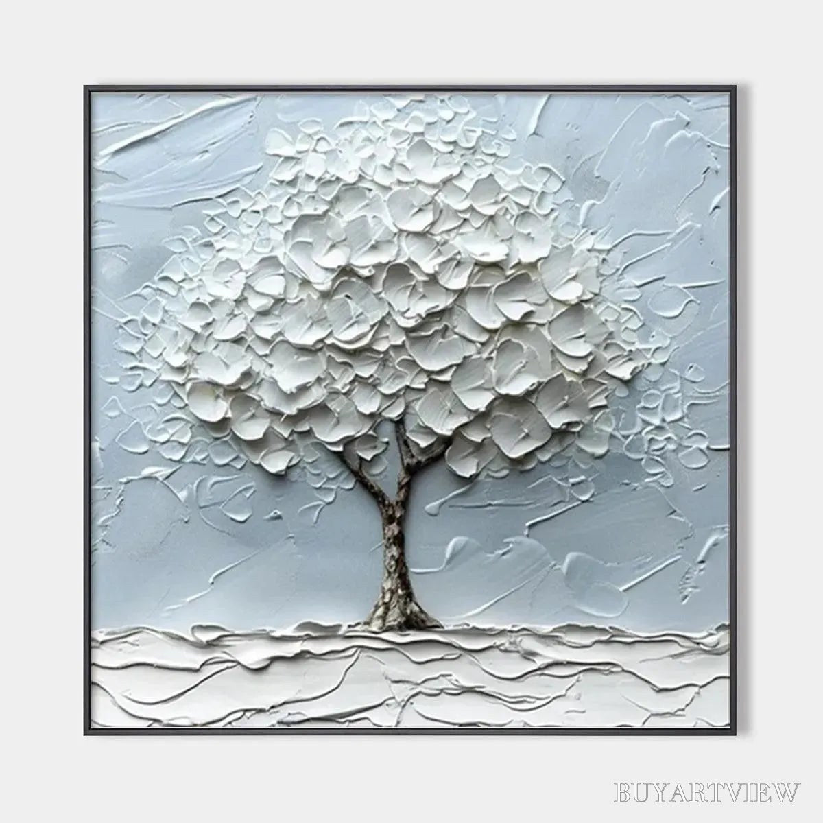 BUYARTVIEW Winter'S Embrace – Textured Tree Painting, Impasto , Square Canvas, Winter Decor, Minimalist Art - image 1