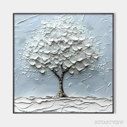 BUYARTVIEW Winter'S Embrace – Textured Tree Painting, Impasto , Square Canvas, Winter Decor, Minimalist Art - image 1