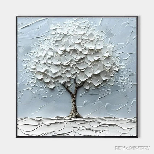BUYARTVIEW Winter'S Embrace – Textured Tree Painting, Impasto , Square Canvas, Winter Decor, Minimalist Art - image 1