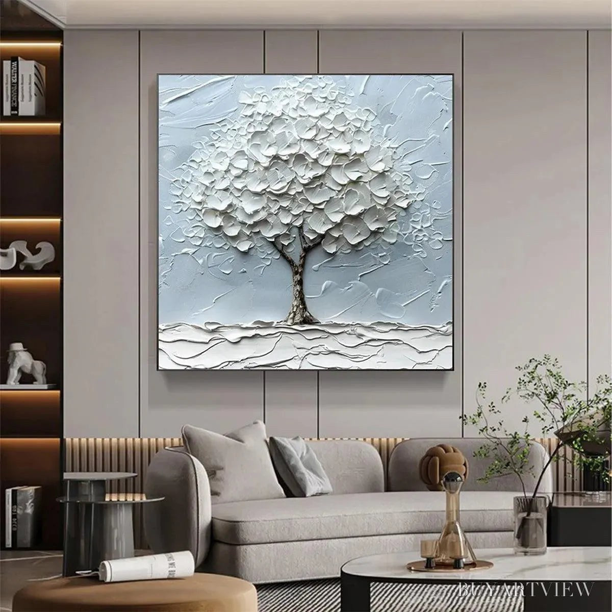 BUYARTVIEW Winter'S Embrace – Textured Tree Painting, Impasto , Square Canvas, Winter Decor, Minimalist Art - image 4