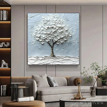 BUYARTVIEW Winter'S Embrace – Textured Tree Painting, Impasto , Square Canvas, Winter Decor, Minimalist Art - image 4