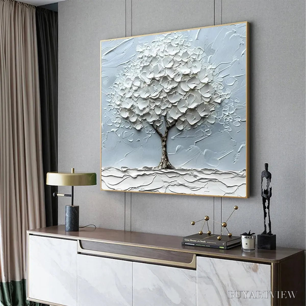 BUYARTVIEW Winter'S Embrace – Textured Tree Painting, Impasto , Square Canvas, Winter Decor, Minimalist Art - image 5