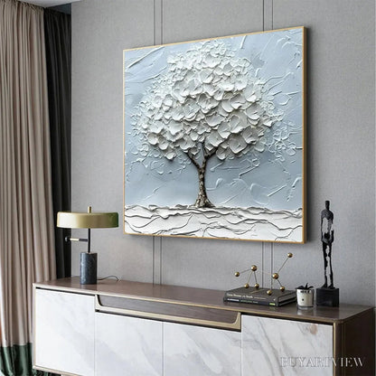 BUYARTVIEW Winter'S Embrace – Textured Tree Painting, Impasto , Square Canvas, Winter Decor, Minimalist Art - image 5