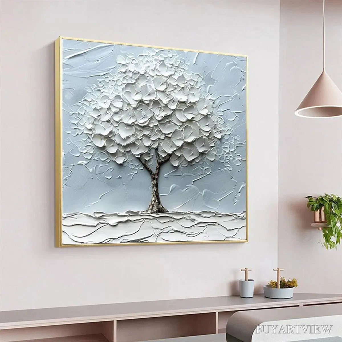 BUYARTVIEW Winter'S Embrace – Textured Tree Painting, Impasto , Square Canvas, Winter Decor, Minimalist Art - image 6