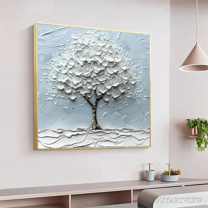 BUYARTVIEW Winter'S Embrace – Textured Tree Painting, Impasto , Square Canvas, Winter Decor, Minimalist Art - image 6