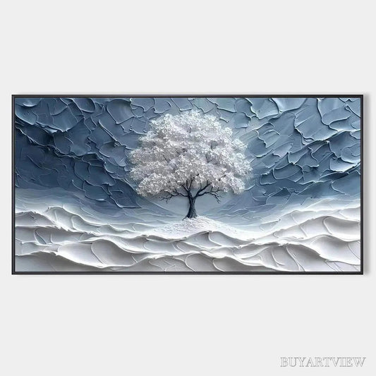 BUYARTVIEW Winter'S Embrace – Textured Winter Landscape Painting, Impasto , Horizontal Canvas, Tree Art - image 1