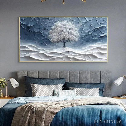 BUYARTVIEW Winter'S Embrace – Textured Winter Landscape Painting, Impasto , Horizontal Canvas, Tree Art - image 3