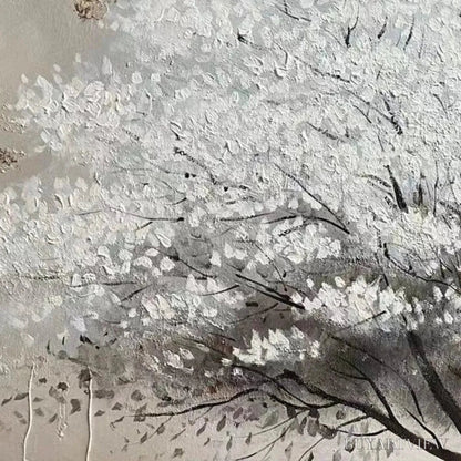 BUYARTVIEW Winter'S Grace – Textured White Tree Painting with Gold Accents on Beige - image 3