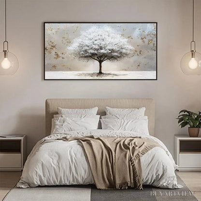 BUYARTVIEW Winter'S Grace – Textured White Tree Painting with Gold Accents on Beige - image 4