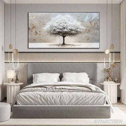 BUYARTVIEW Winter'S Grace – Textured White Tree Painting with Gold Accents on Beige - image 6