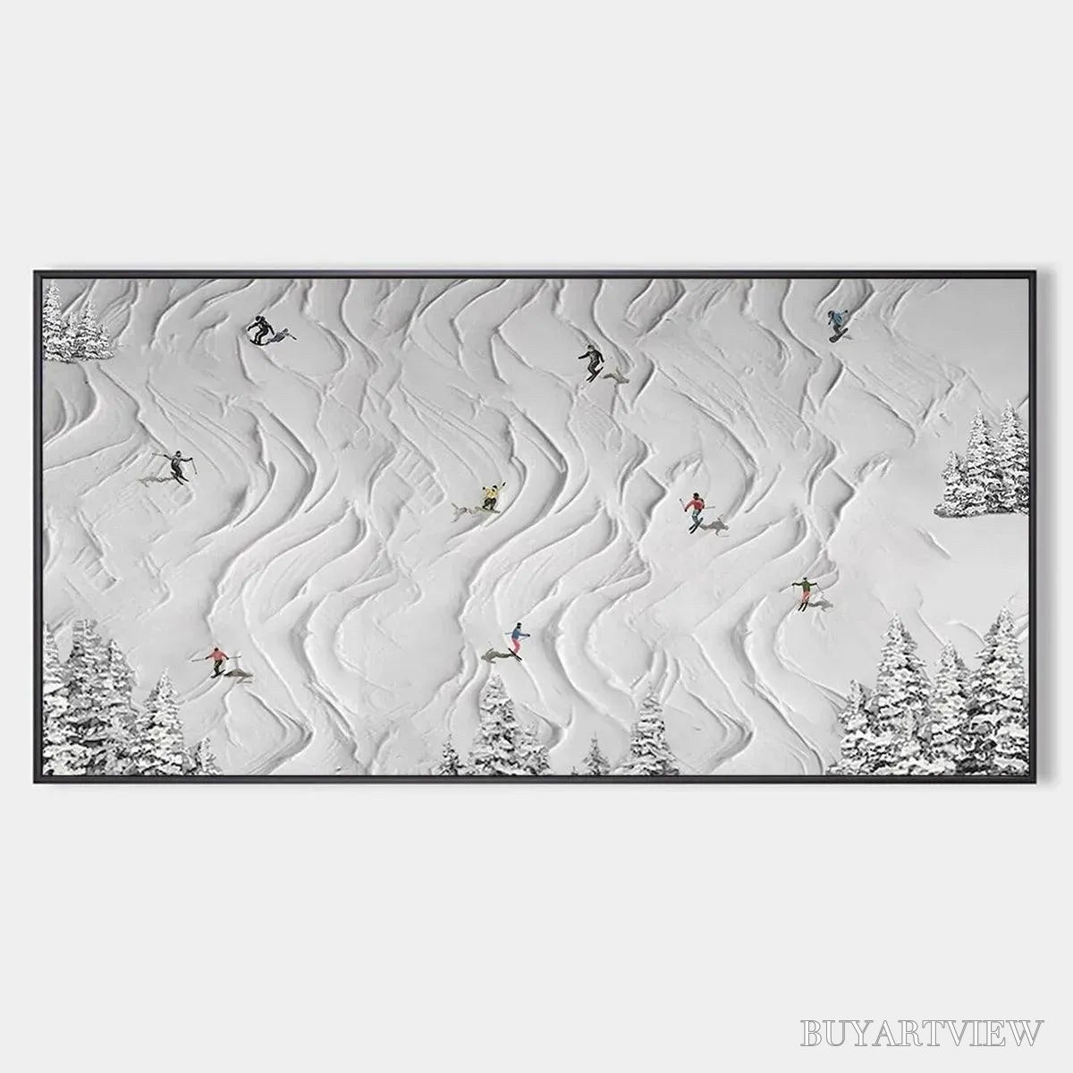 BUYARTVIEW Snowy Carve – Textured White Skiing Landscape Painting - image 1