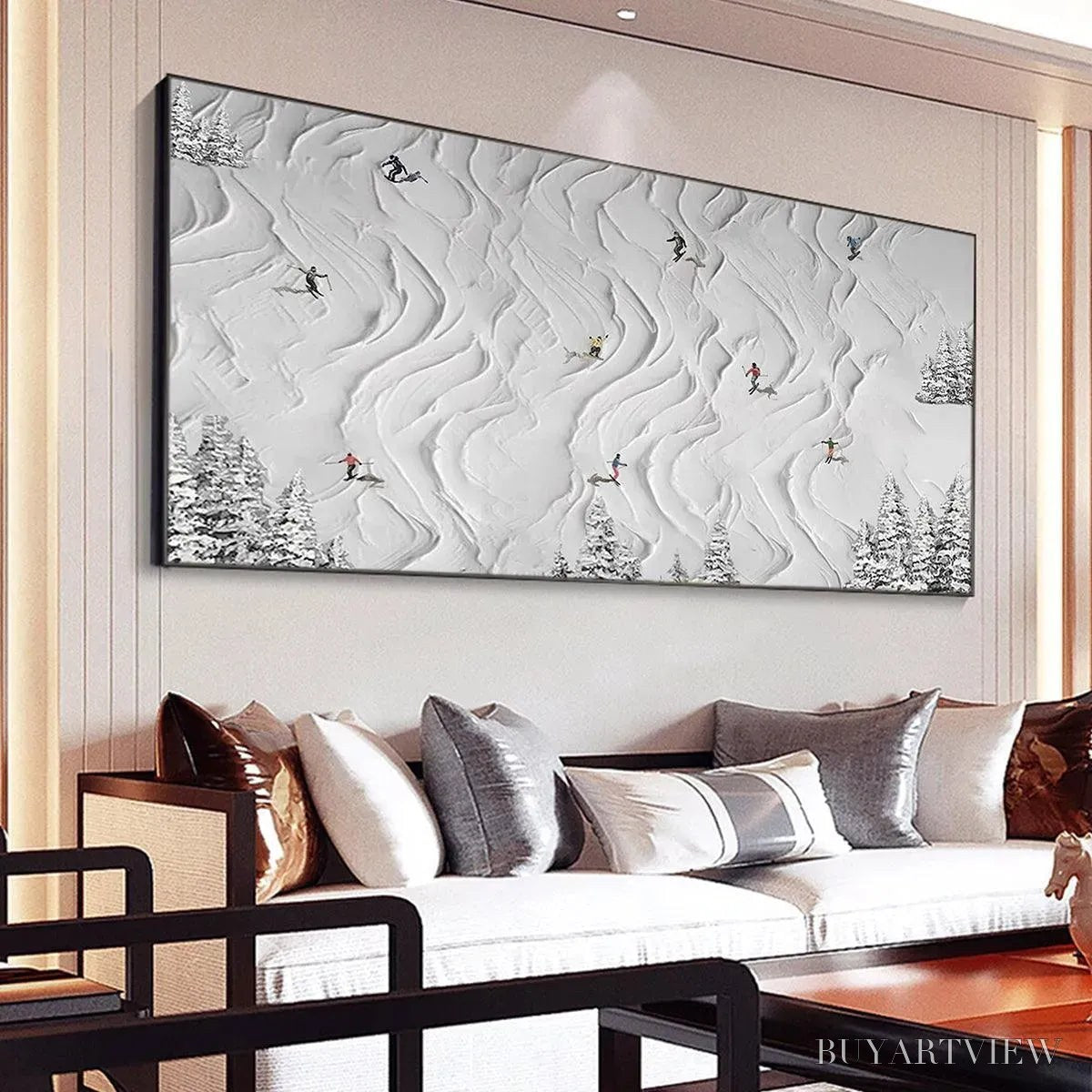 BUYARTVIEW Snowy Carve – Textured White Skiing Landscape Painting - image 2