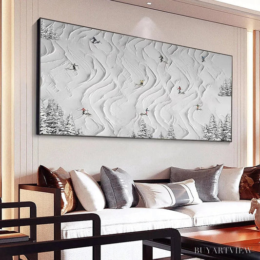 BUYARTVIEW Snowy Carve – Textured White Skiing Landscape Painting - image 2